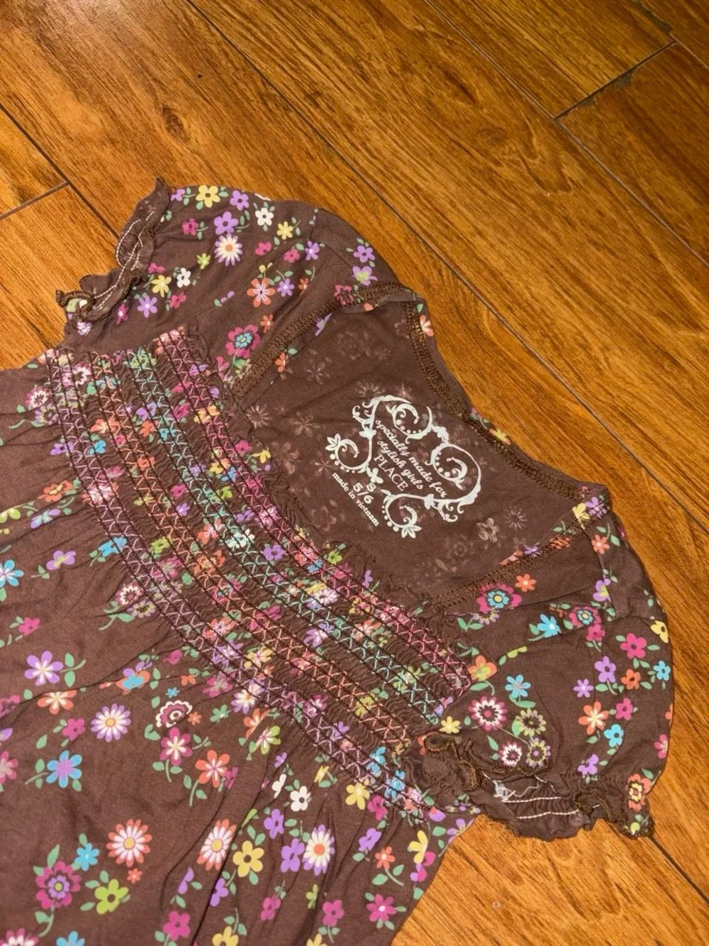 Brown floral Y2K babydoll top